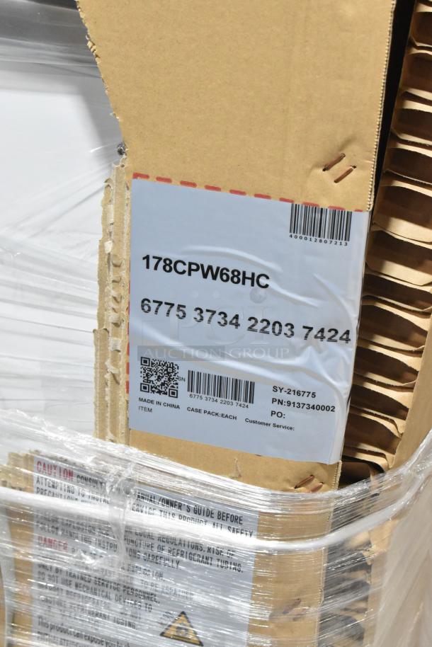 Brand new Avantco 178CPW68HC ice cream cabinet in packaging. Model and barcode visible, 115V, 1 Phase. Scratch and dent condition.