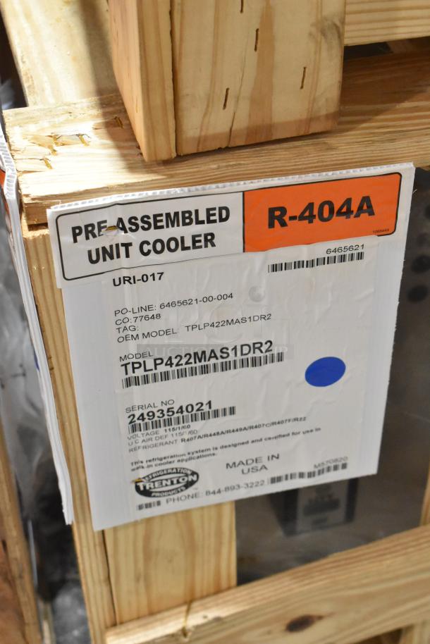 Brand new Trenton TPLP422MAS1DR2 commercial evaporator fan, 115V, 1 phase. Pre-assembled unit cooler, R-404A refrigerant.