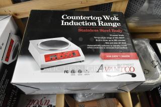 Brand new 2024 Avantco 177IWC35 countertop wok induction range in box. Features stainless steel body, 208-240V, 3500W.