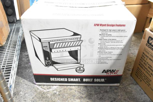 BRAND NEW APW Wyott AT EXPRESS Conveyor Toaster in box, 300 slices/hr, 120 volts, scratch and dent condition, 1 phase.