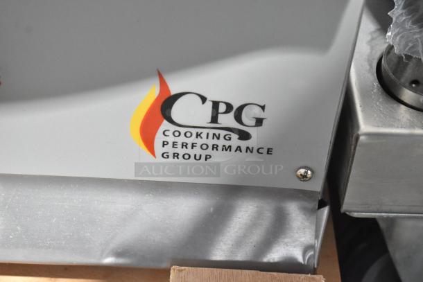Brand new 2025 CPG 60" gas countertop griddle, model 351GTCPG60NL, 150,000 BTU, with scratches and dents. CPG logo visible.