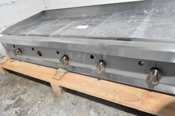 Brand new 2025 Cooking Performance Group CPG GT-CPG-60-NL 60" natural gas griddle, thermostatic controls, 150,000 BTU, slight cosmetic imperfections.