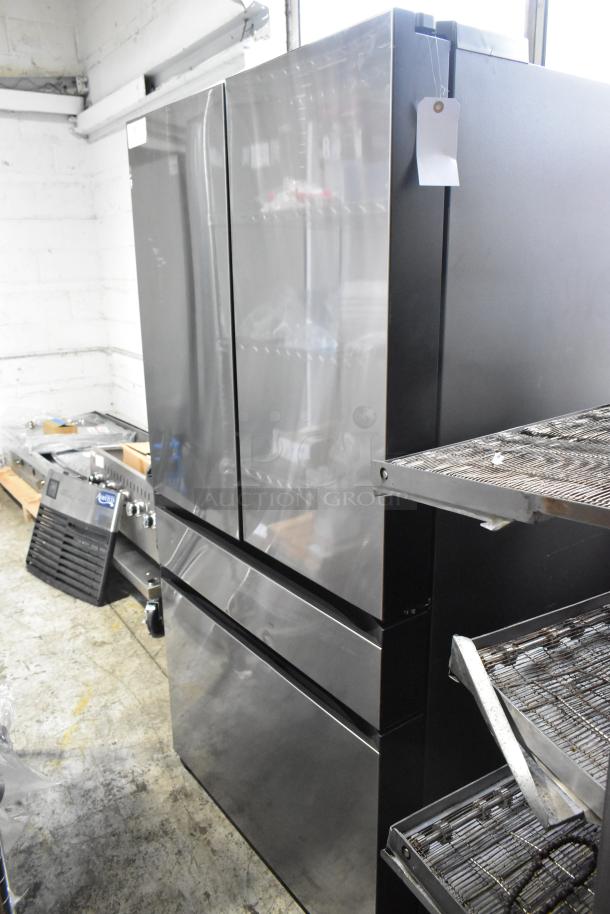 Brand new scratch and dent Samsung RF29BB8600QL French-style refrigerator. Drawer freezer, 115 volts, 1 phase.