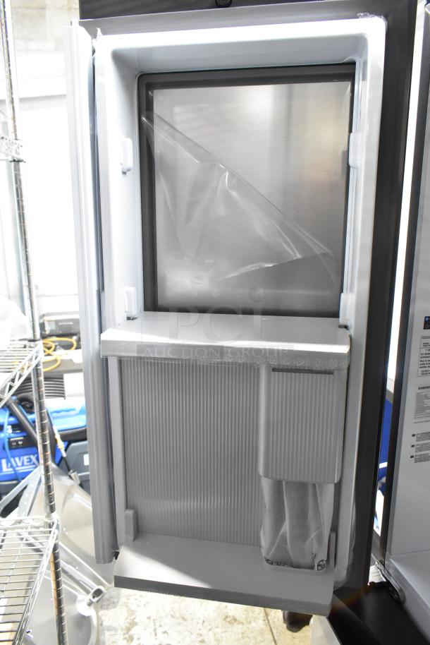 2025 Samsung RF29BB8600QL French Style Cooler, new scratch and dent, door open showing drawer freezer, 115V, 1 phase.