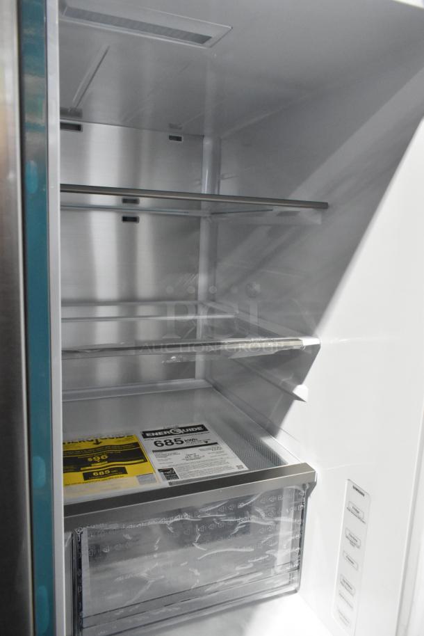 Brand new 2025 Samsung RF29BB8600QL French Style Cooler with drawer freezer, 115V, 1 phase, energy guide visible.