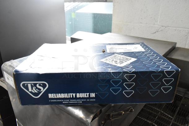 BRAND NEW SCRATCH AND DENT T&S B-0200-LN faucet base in box, with flex inlets, swivel outlet, Eterna cartridges.