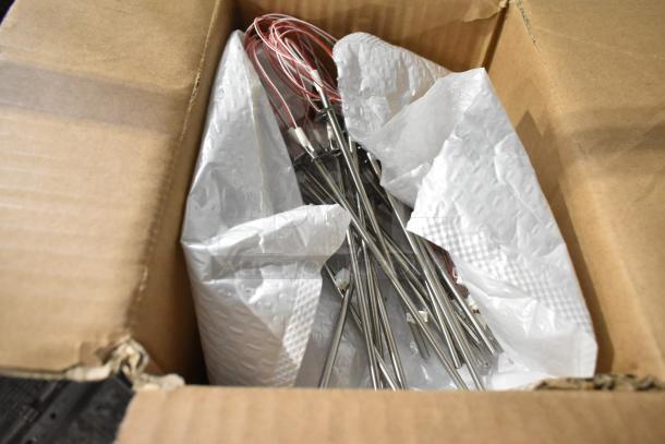 Box of Avantco 177QSHDTHRMC thermocouples for QS-HD models, new condition, with packaging, multiple units visible.