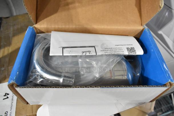 Brand new Krowne Silver Series 10-400L wall-mount faucet in box with 0.5 GPM aerator and 3.5" gooseneck nozzle.