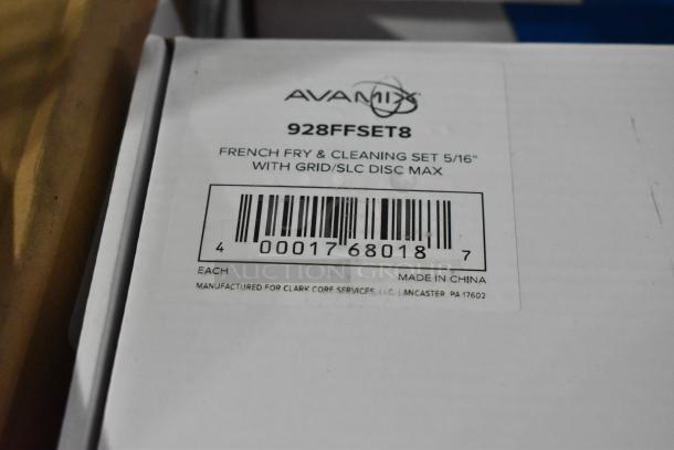 Box of AvaMix 928FFSET8 French Fry & Cleaning Set 5/16", includes grid/SLC disc. Brand new with minor scratches. Made in China.