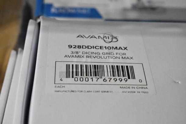 8 new AvaMix 3/8" dicing grids, model 928DDICE10MAX. Scratch and dent condition, boxed, made in China.