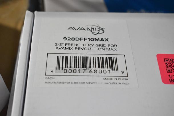 8 brand new AvaMix dicing grids for Revolution Max, 3/8" French fry size, with barcode, model 928DFF10MAX, made in China.