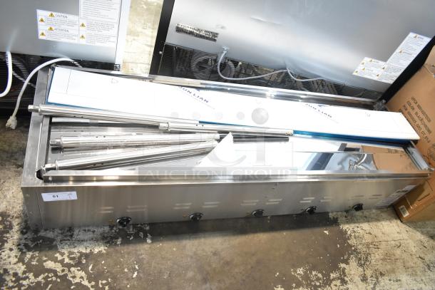 Brand new Avantco 177STE5S electric steam table, five pan open well with undershelf, 208/240V, 1 phase. Slight scratches.