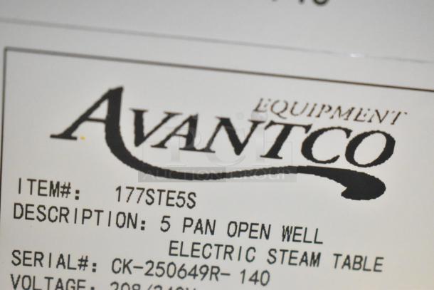 Brand new Avantco 177STE5S scratch and dent steam table tag, showing item number and description for auction.