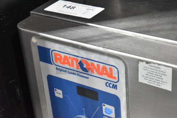 Rational CCM Commercial Combi Convection Oven, stainless steel, original Combi-Steamer label, model details visible, includes warning label.