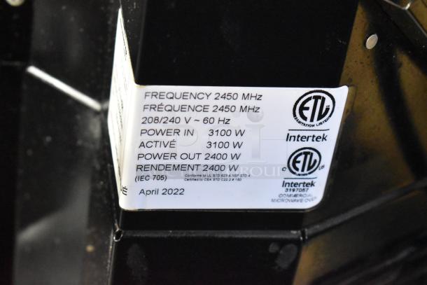 2022 Menumaster OC24HBK Commercial OnCue Microwave Oven, 208/240V, 1 Phase, power 3100W, output 2400W, ETL certified.