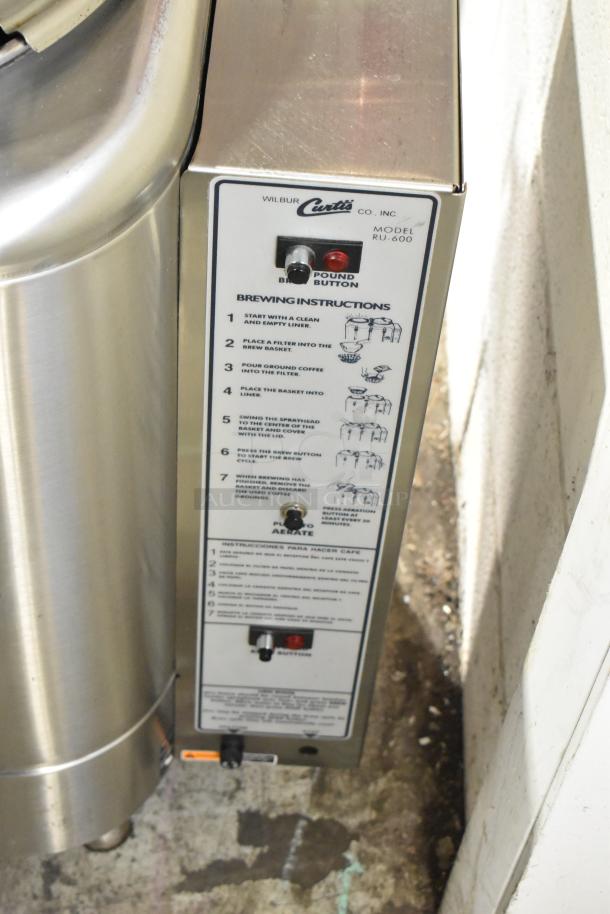 Curtis RU-600-80W Commercial Twin Coffee Urn, 208/220V, stainless steel, with brewing instructions panel visible.