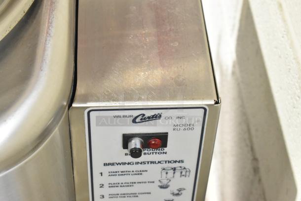 Curtis RU-600-80W Commercial Twin Coffee Urn, stainless steel, visible controls, 208/220V, used condition.