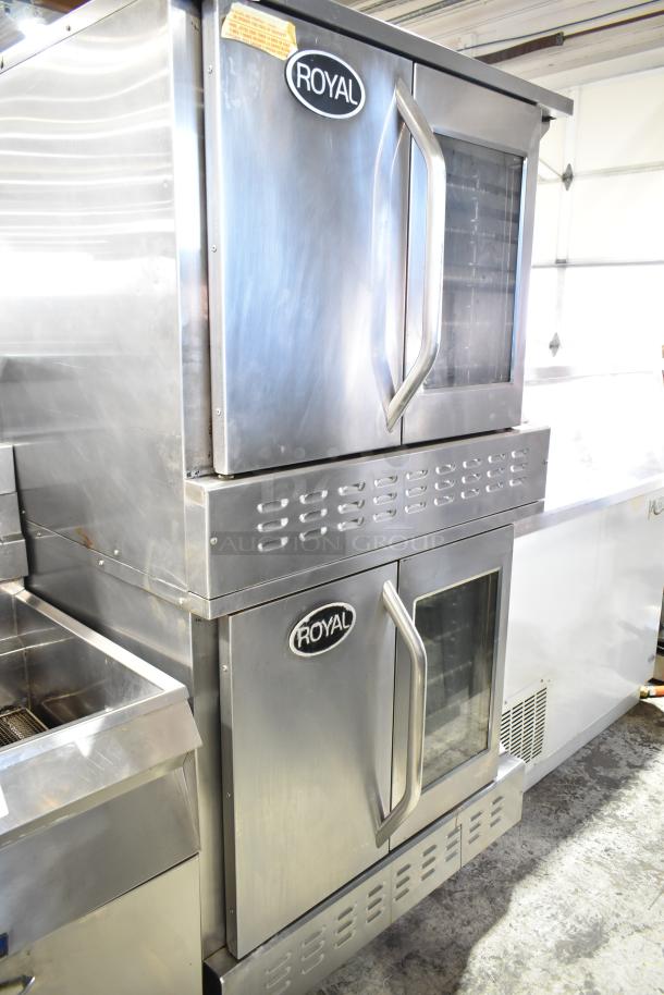 Royal RCOD-1 commercial convection ovens, stainless steel, natural gas, solid and view doors, thermostatic controls.