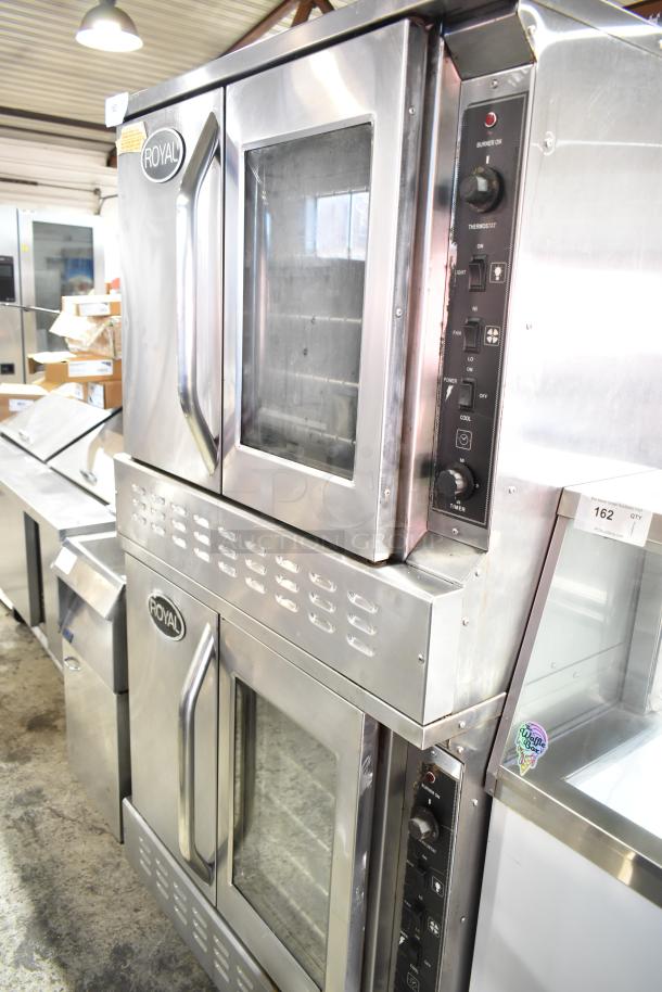 Royal RCOD-1 commercial convection ovens, stainless steel, view-through doors, thermostatic controls, natural gas-powered.