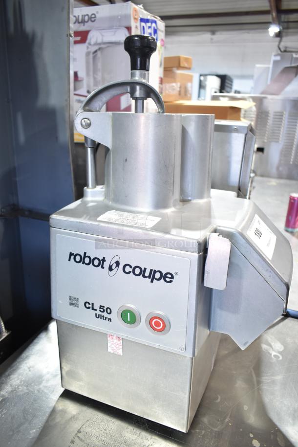 Robot Coupe CL50 Ultra countertop food processor, 120V, 1 phase. Features sturdy metal build, push-button controls.