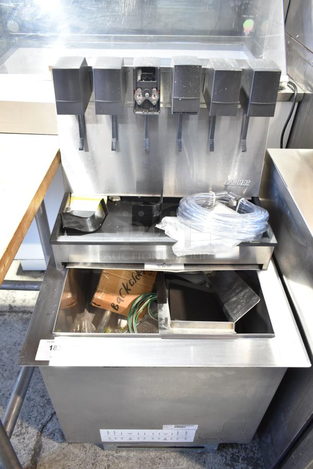 Commercial 6-flavor carbonated beverage machine, 115 volts, 1 phase. Includes hoses and accessories. Brand "Lancer" visible.