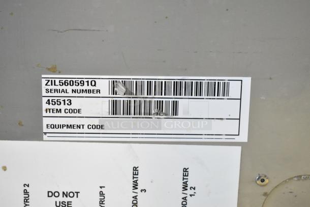 Commercial 6-flavor carbonated beverage machine, 115V, 1 phase, with visible serial number ZIL560591Q and item code 45513.