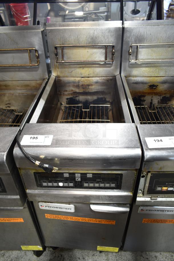 2023 Frymaster PH155CSE commercial fryer, natural gas, 80,000 BTU, 50 lb. capacity on casters, used condition, control panel visible.