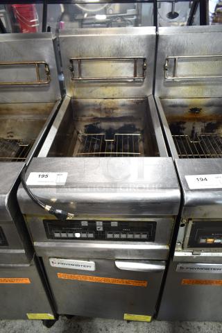 2023 Frymaster PH155CSE commercial fryer, natural gas, 80,000 BTU, 50 lb. capacity on casters, used condition, control panel visible.
