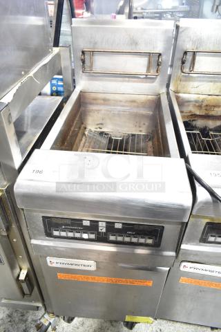 2023 Frymaster PH155CSE Natural Gas Fryer, 50 lb. capacity, on casters, 80,000 BTU, controls and Frymaster branding visible.