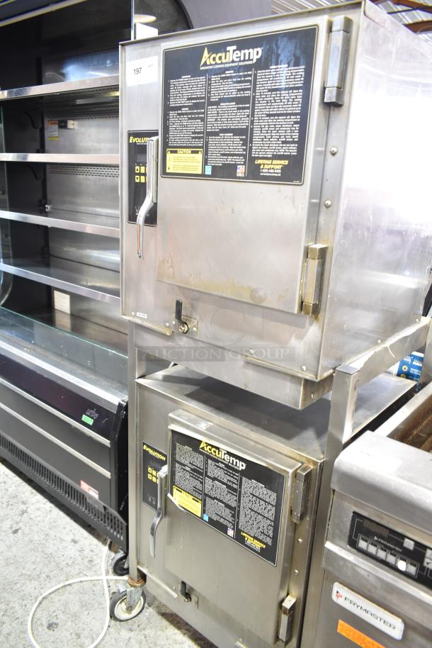 2023 AccuTemp Evolution commercial steam cabinets, model P61201D06000200, on stand with casters, good condition.