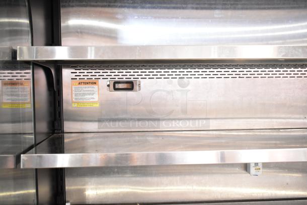 Turbo Air TOM-50B-N 50" vertical open air merchandiser, stainless steel, commercial casters, voltage: 115V, 1 phase.