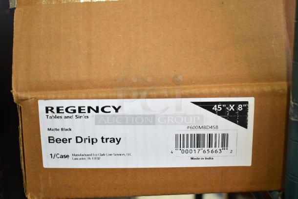 Regency 45"x8" stainless steel matte black beer drip tray, model 600MBD458, new with scratch and dent condition.