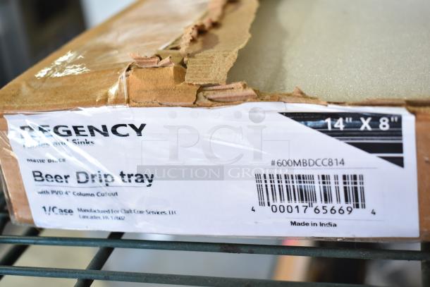 Regency 14"x8" PVD Black Matte Beer Drip Tray, new in box. Features 4" column cutout. Box shows minor damage. Model #600MBDCC814.