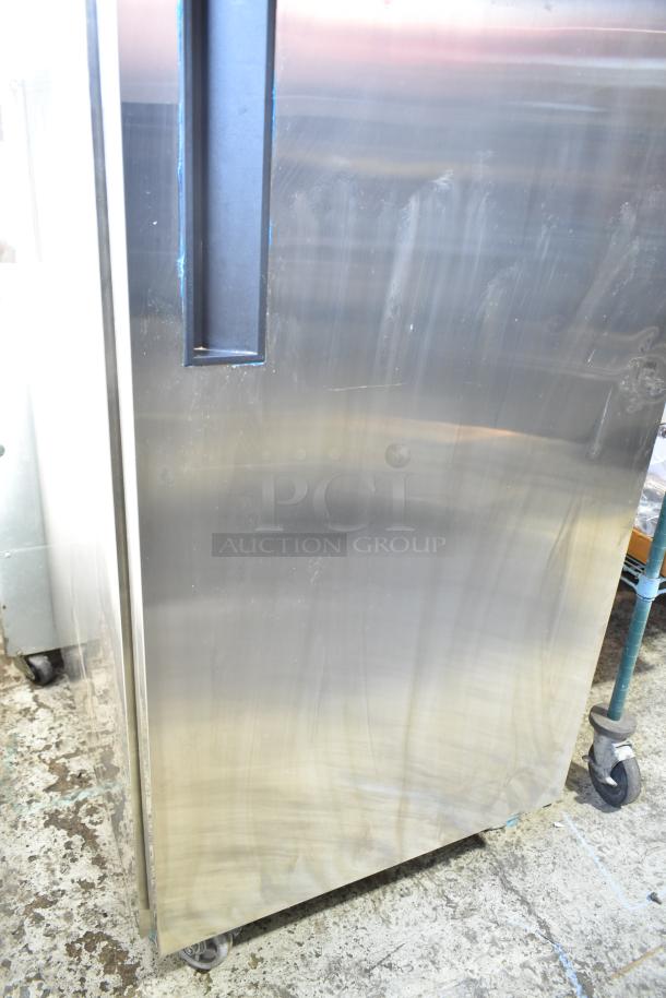 Dukers D28AF Commercial Freezer, single door, stainless steel, on casters, 115V, 1 phase, showing handle and surface.