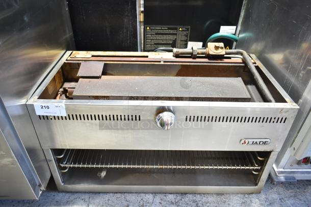 Jade JGM-36 Commercial Gas Powered Cheese Melter, stainless steel, visible wear, with temperature control knob, model label.