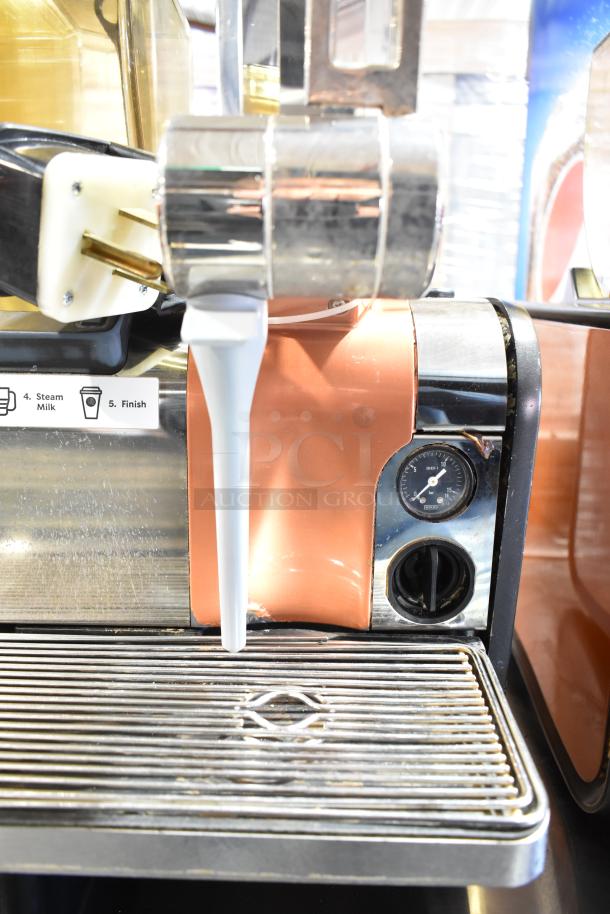 Thermoplan Mastrena II CS stainless steel espresso machine with steam wand, 250V, 1 phase, showing front controls and spout.