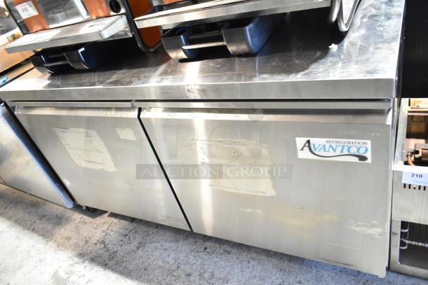 Avantco 2 Door Undercounter Cooler on casters, stainless steel, used condition, 115V, 1 phase, with visible Avantco logo.