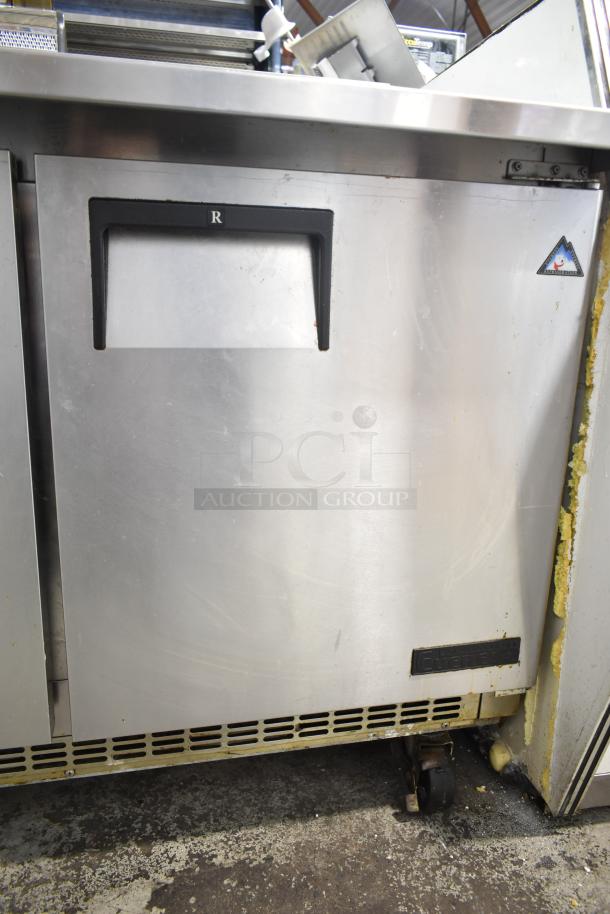 Everest EPBR2 Commercial Prep Table, missing back part of mega top. Features casters, 115V, single phase.