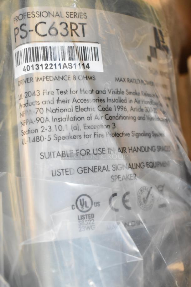New PS-C63RT in-ceiling speaker, professional series, 8 ohms. Visible labels indicate UL and CE certifications. Scratch and dent condition.
