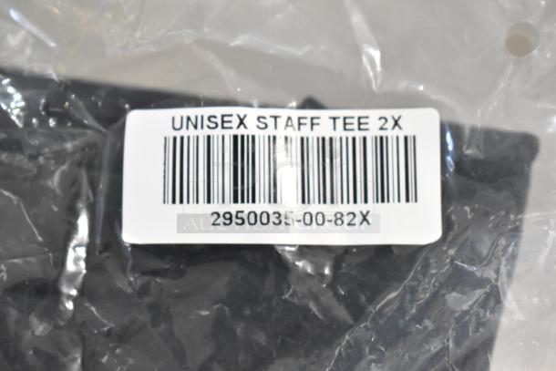 9 new scratch and dent unisex Steff Tees, includes 2X size. Barcode: 2950035-00-82X. Sealed packaging.