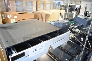 Oracle cash drawer with Epson M244A receipt printers and Lenovo 11UG keyboard. Lot of 9 items, mixed condition.