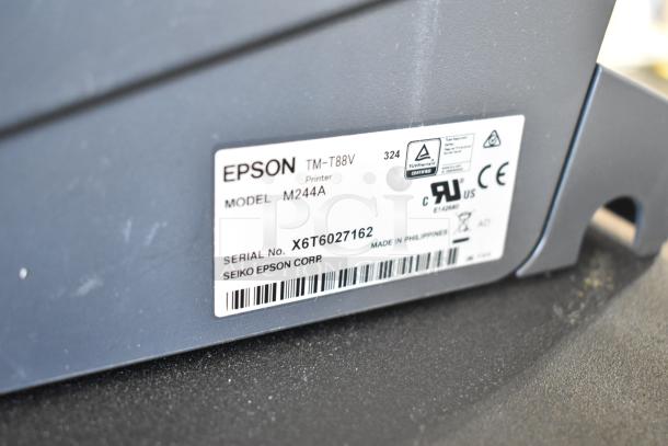 Epson M244A Receipt Printer with label showing model TM-T88V and serial number X6T6027162.