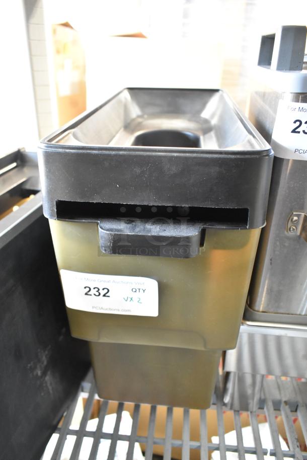 Two-item set including a bin with a black lid, marked with label "232 QTY VX 2." Appears sturdy and functional.