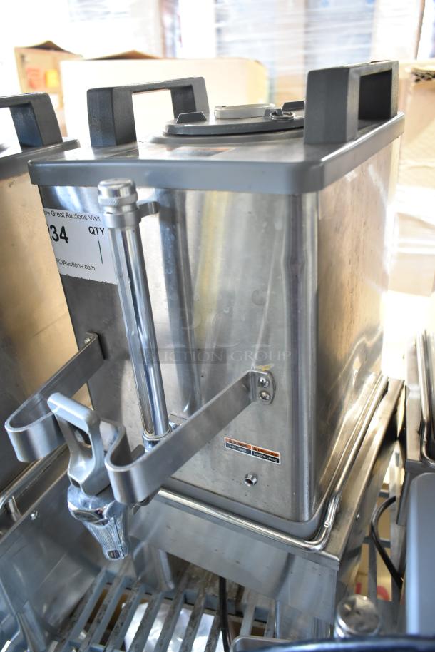 Bunn SH-S Server Satellite Server on stand, stainless steel, 120V, 1 Phase, with visible auction label.