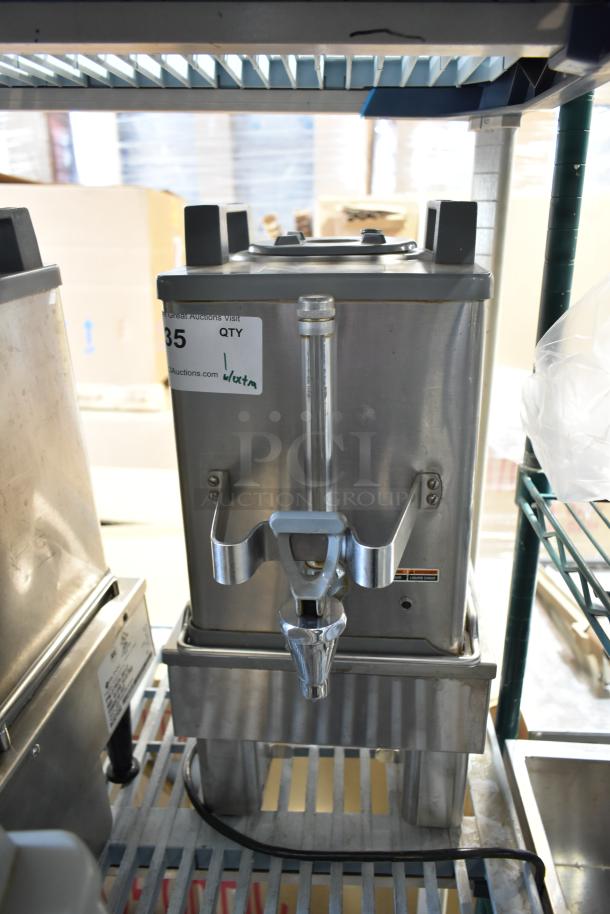 Two Bunn SH-S Satellite Servers on server stand, stainless steel, 120V, 1 Phase, with visible spout and condition details.