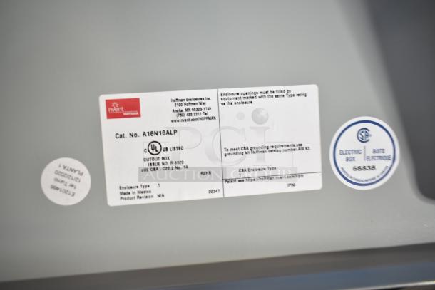 Dayton A16N16ALP gray enclosure with UL and CSA certification labels; made in Mexico.