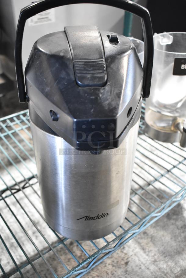 ALL ONE MONEY! tier lot with Aladdin metal coffee dispenser, blender pitcher, and metal cups. Used condition.