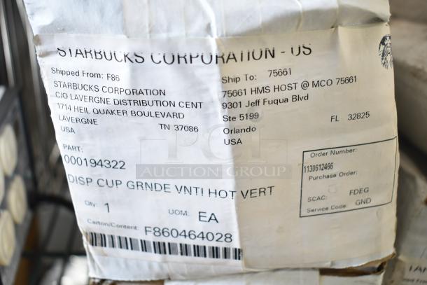 Package showing Starbucks shipping label, part 000194322, for cup dispensers. Origin: LaVergne, TN. Destination: Orlando, FL.