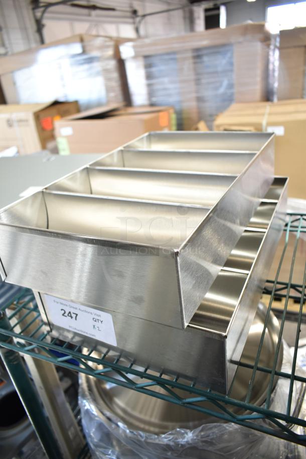 Two stainless steel silverware caddies in excellent condition, each with multiple compartments, labeled "247 Qty 2."