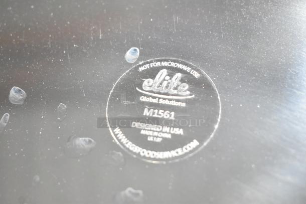 Black poly tray with "Elite Global Solutions M1561" label, not microwave safe, designed in USA.